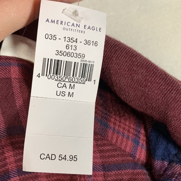 American Eagle Red/Burgundy Plaid Distressed Button Down Cropped Shirt NWT - Picture 10 of 10